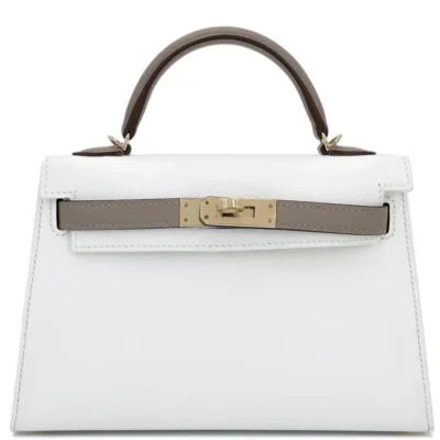 Hermès HSS Mini Kelly II Gris Asphalte and White Epsom Permabrass Hardware Affordable designer bag dupes