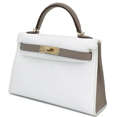 Hermès HSS Mini Kelly II Gris Asphalte and White Epsom Permabrass Hardware Affordable designer bag dupes