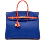 Hermès 2016 Birkin 35 Bleu Electrique and Capucine Epsom Brushed Gold Hardware