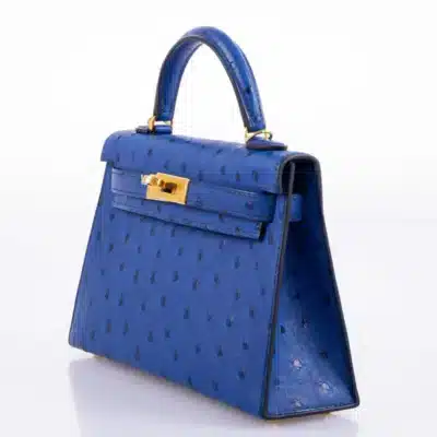 Hermès 2018 Mini Kelly 20 II Sellier Blue Sapphire Ostrich Gold Hardware Fake luxury bags for sale