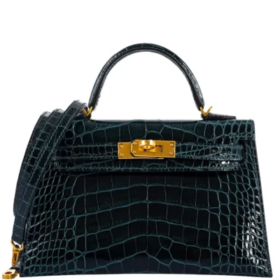 Hermès 2019 Mini Kelly 20 II Sellier Vert Cypress Shiny Alligator Mississippiensis Gold Hardware Affordable designer bag dupes