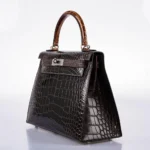 Hermès HSS 2021 Kelly 28 Sellier Macassar/Ebene/Miel/Extreme Rose Shiny Alligator Mississippiensis Palladium Hardware Luxury replica handbags