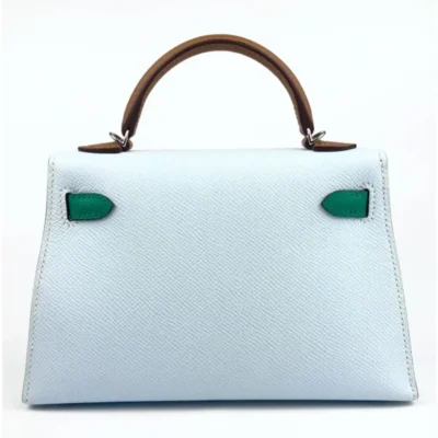 Hermès HSS 2022 Mini Kelly 20 Blue Brume/Vert Jade/Green/Gold Epsom Palladium Hardware High-quality replica