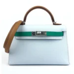 Hermès HSS 2022 Mini Kelly 20 Blue Brume/Vert Jade/Green/Gold Epsom Palladium Hardware High-quality replica