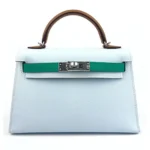 Hermès HSS 2022 Mini Kelly 20 Blue Brume/Vert Jade/Green/Gold Epsom Palladium Hardware High-quality replica