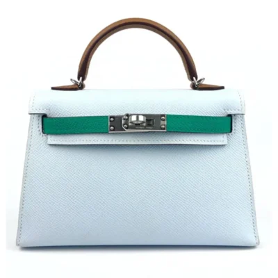 Hermès HSS 2022 Mini Kelly 20 Blue Brume/Vert Jade/Green/Gold Epsom Palladium Hardware High-quality replica