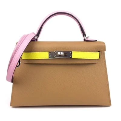 Hermès HSS 2022 Mini Kelly 20 Chai/Lime/Mauve Sylvester Pink Epsom Palladium Hardware Fake luxury bags for sale