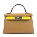 Hermès HSS 2022 Mini Kelly 20 Chai/Lime/Mauve Sylvester Pink Epsom Palladium Hardware Fake luxury bags for sale