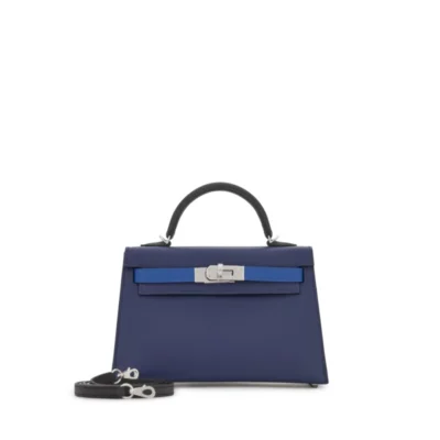 Hermès 2022 Mini Kelly II 20 Tri-Color Bleu Saphir Bleu France Noir Epsom Palladium Front1