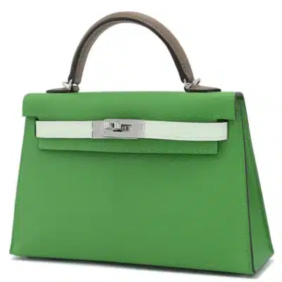 Hermès HSS 2024 Mini Kelly II Etoupe/Vert Fizz/Vert Yucca Epsom Palladium Hardware Luxury replica handbag