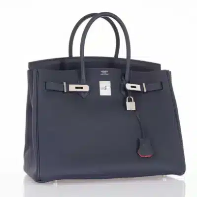 Hermès Birkin 35 Blue Nuit and Orange Poppy Togo Palladium Hardware Replica Quality