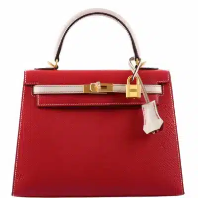 Hermès HSS 2019 Kelly 25 Sellier Rouge Casaque and Craie Epsom Brushed Gold Hardware Lushentic replica handbags