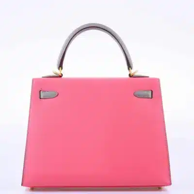 Hermès HSS 2019 Kelly 25 Sellier Roze Azalee and Gris Mouette Epsom Brushed Gold Hardware Replica luxury handbags