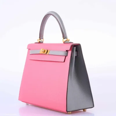 Hermès HSS 2019 Kelly 25 Sellier Roze Azalee and Gris Mouette Epsom Brushed Gold Hardware Replica luxury handbags