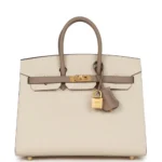 Hermès HSS Birkin 25 Craie and Gris Asphalte Epsom Brushed Gold Hardware