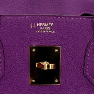 Hermès HSS Birkin 30 Anemone and Gold Togo logo