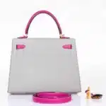 Hermès HSS Kelly 25 Sellier Bi-Color Gris Mouette and Magnolia Epsom Brushed Gold Hardware Replica Quality