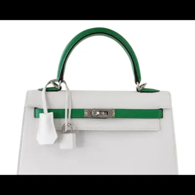 Hermès HSS Kelly 25 Sellier Crisp White And Fresh Bamboo Epsom Palladium Hardware Replica luxury handbags