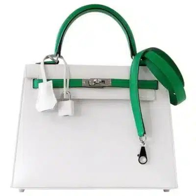 Hermès HSS Kelly 25 Sellier Crisp White And Fresh Bamboo Epsom Palladium Hardware Replica luxury handbags