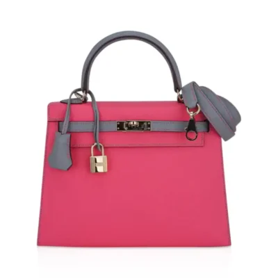 Hermès HSS Kelly 25 Sellier Rose Azalee And Gris Mouette Epsom Permabrass Hardware Quality Replica