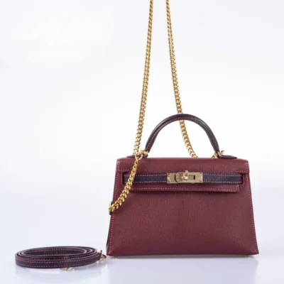 Hermès HSS Mini Kelly 20 Bordeaux and Raisin Chevre Gold Hardware Lushentic replica handbags