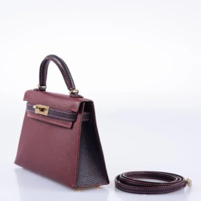 Hermès HSS Mini Kelly 20 Bordeaux and Raisin Chevre Gold Hardware Lushentic replica handbags