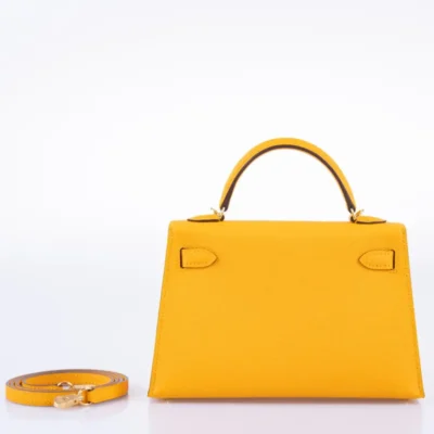 Hermès HSS Mini Kelly 20 II Sellier Moutard and Gris Perle Epsom Gold Hardware Replica designer handbags