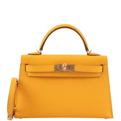 Hermès HSS Mini Kelly 20 II Sellier Moutard and Gris Perle Epsom Gold Hardware Replica designer handbags