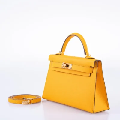 Hermès HSS Mini Kelly 20 II Sellier Moutard and Gris Perle Epsom Gold Hardware Replica designer handbags