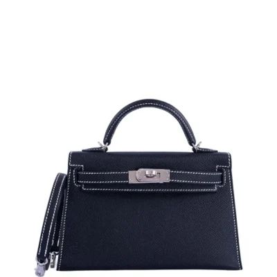 Hermès HSS Mini Kelly 20 Sellier Black/Gris BlackTourterelle Interior/White Stitching Epsom Palladium Hardware Handmade replica bags