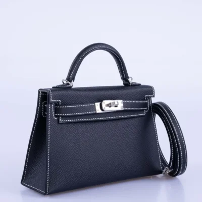 Hermès HSS Mini Kelly 20 Sellier Black Gris BlackTourterelle Interior White Stitching Epsom side1