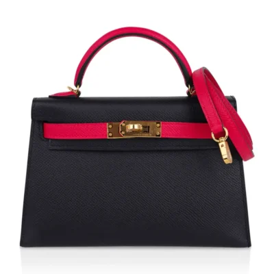 Hermès HSS Mini Kelly 20 Sellier Black and Extreme Rose Epsom Gold Hardware dupes bag