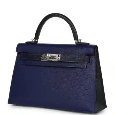 Hermès HSS Mini Kelly 20 Sellier Bleu Encre and Bleu Indigo Chevre Mysore Palladium Hardware Luxury replica handbag