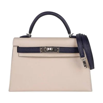 Hermès HSS Mini Kelly 20 Sellier Craie and Blue Indigo Epsom Palladium Hardware Lushentic bags