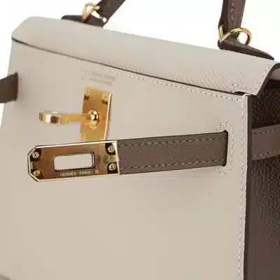 Hermès HSS Mini Kelly 20 Sellier Craie & Etoupe Epsom detail2