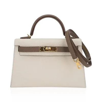 Hermès HSS Mini Kelly 20 Sellier Craie and Etoupe Epsom Gold Hardware replica handbags online