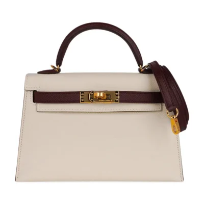 Hermès HSS Mini Kelly 20 Sellier Nata and Bordeaux Epsom Gold Hardware Replica luxury handbag