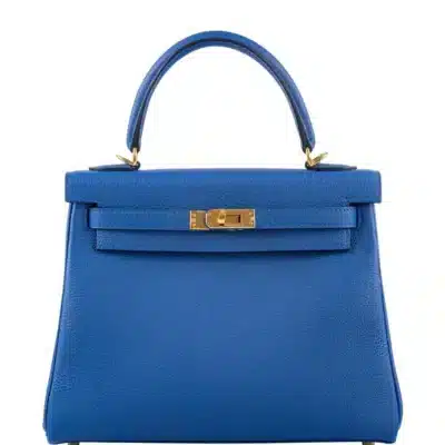 Hermès Kelly 25 Retourne Blue France Togo Gold Hardware Replica Quality