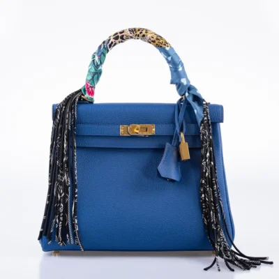 Hermès Kelly 25 Retourne Blue France Togo Gold Hardware Replica Quality