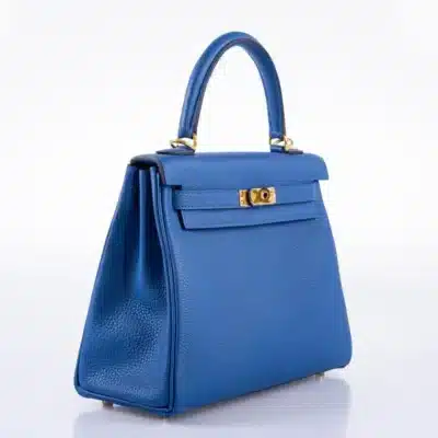 Hermès Kelly 25 Retourne Blue France Togo Gold Hardware Replica Quality