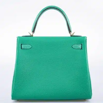 Hermès Kelly 25 Retourne Menthe Togo and Shiny Niloticus Lizard Gold Hardware replica bags