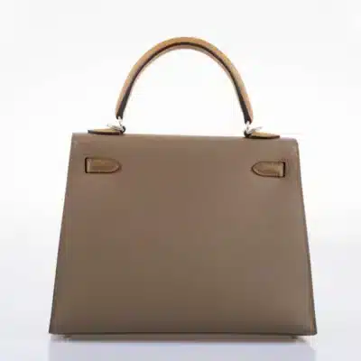 Hermès Limited Edition 2021 Kelly 25 Sellier Tri-Color Etoupe/Alezan/Biscuit Epsom Palladium Hardware Best Lushentic Bags