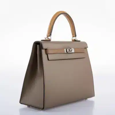 Hermès Limited Edition 2021 Kelly 25 Sellier Tri-Color Etoupe/Alezan/Biscuit Epsom Palladium Hardware Best Lushentic Bags