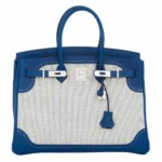 Hermès Limited Edition Birkin 35 Ghillies Bleu Saphir Swift & Toile Palladium Hardware Replica Quality