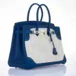 Hermès Limited Edition Birkin 35 Ghillies Bleu Saphir Swift & Toile Palladium Hardware Replica Quality