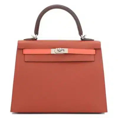 Hermès Limited Edition Kelly 25 Sellier Rouge Venitien/Rouge Sellier/Rose Texas Epsom Palladium Hardware Lushentic Grade bags