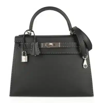 Hermès Limited Edition Kelly 28 Black Veau Graine Monsieur Palladium Hardware Replica Quality