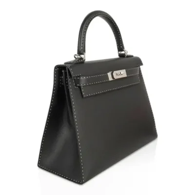 Hermès Limited Edition Kelly 28 Black Veau Graine Monsieur Palladium Hardware Replica Quality