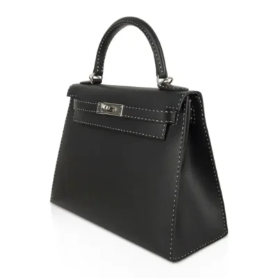 Hermès Limited Edition Kelly 28 Black Veau Graine Monsieur Palladium Hardware Replica Quality