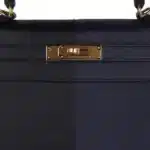 Hermes Limited Edition Kelly 28 Sellier Casaque Black and Bleu Indigo Epsom Gold Hardware Lushentic Replica